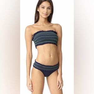 Tory Burch Costa smocked bandeau ruffle bikini set